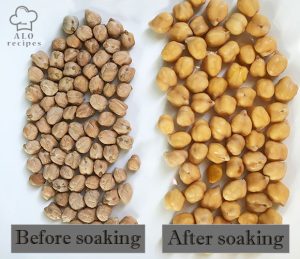 Chickpeas before and after soaking
